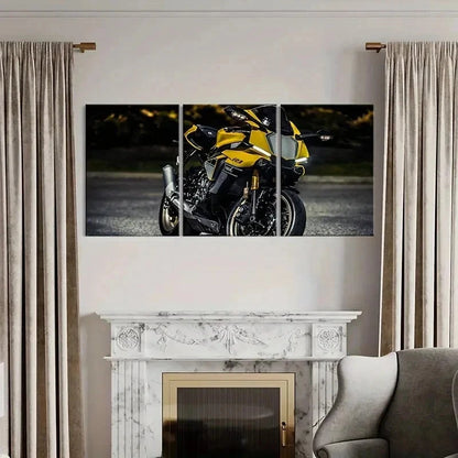 3pcs Modern Vehicle Yellow Motorcycle Wall Art Set Canvas Framed 40x60cm - High Quality Print 100% Australian Made Wall Canvas Ready to Hang