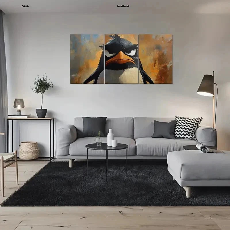 3pcs Yellow Angry Bird Themed Metal Print Ready to Hang Art