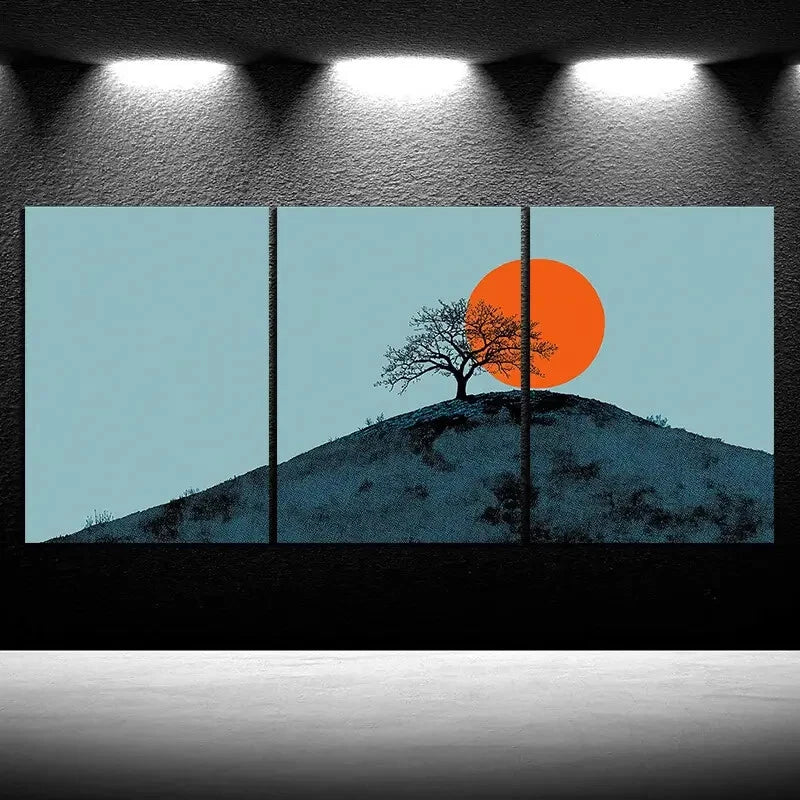 3pcs Painting Set The Hill at Sunrise Metal Print Ready to Hang Art