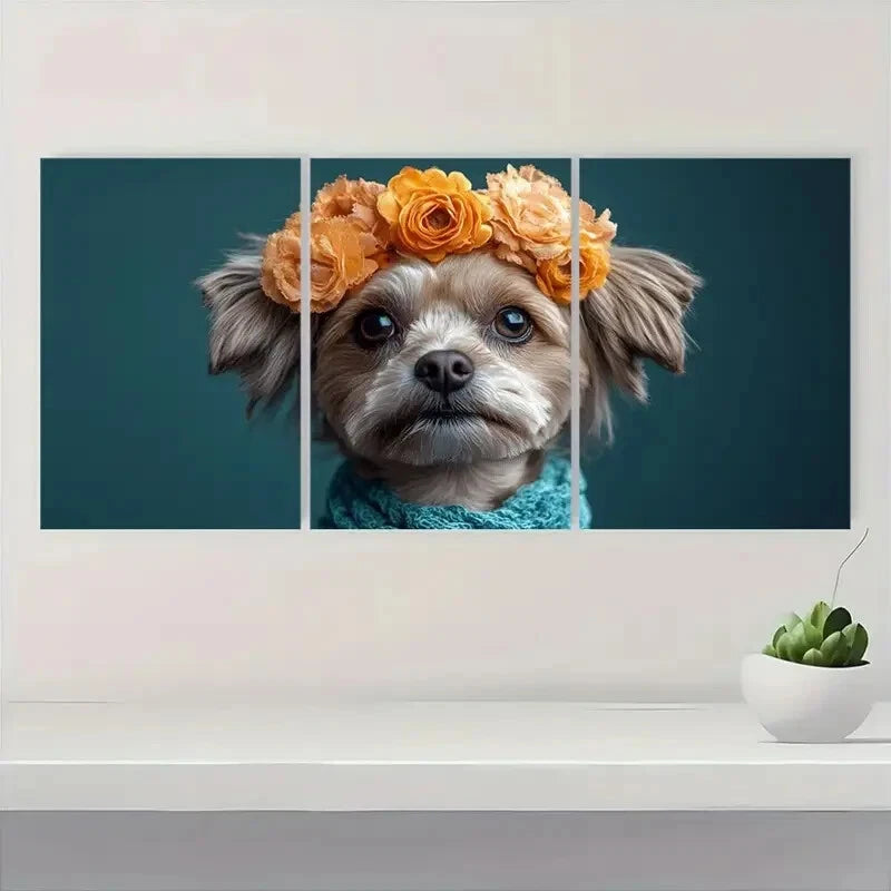 3pcs Whimsical Dress Up Dog Modern Metal Print Ready to Hang Art