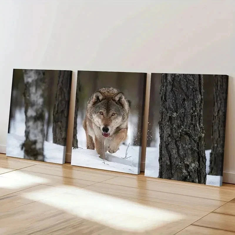 3pcs Snow Scene Animal Art Wolf Wall Art Set Canvas Framed 40x60cm - High Quality Print 100% Australian Made Wall Canvas Ready to Hang