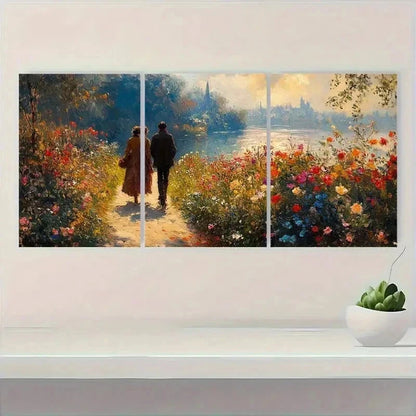 3pcs Giverny Morning Stroll Garden Perfect Wall Art Set Canvas Framed 40x60cm - High Quality Print 100% Australian Made Wall Canvas Ready to Hang
