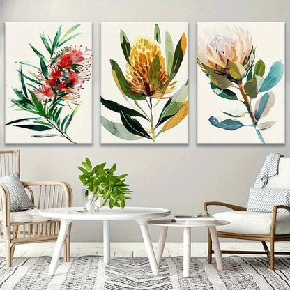 3pcs Abstract Greenery and Exotic Flowers Metal Print Ready to Hang Art