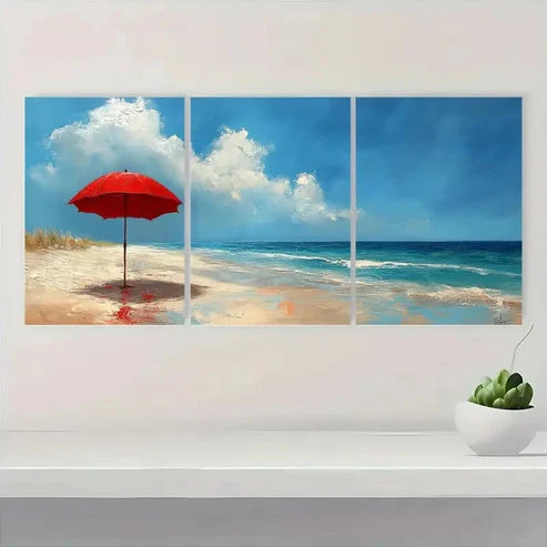3pcs Beach Umbrella Canvas Art Print R Wall Art Set Canvas Unframed - High Quality Print 100% Australian Made Wall Canvas - Bella Home Decor