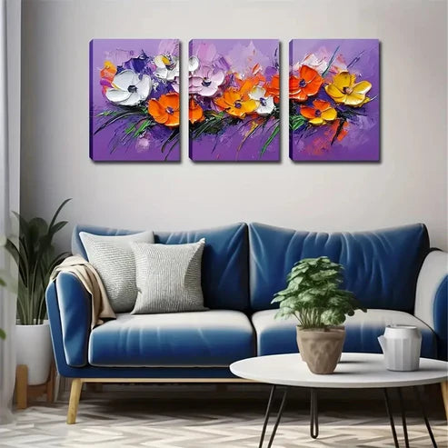 3pcs Vibrant Watercolor Floral Design Perfect Wall Art Canvas Unframed - High Quality Print 100% Australian Made Wall Canvas