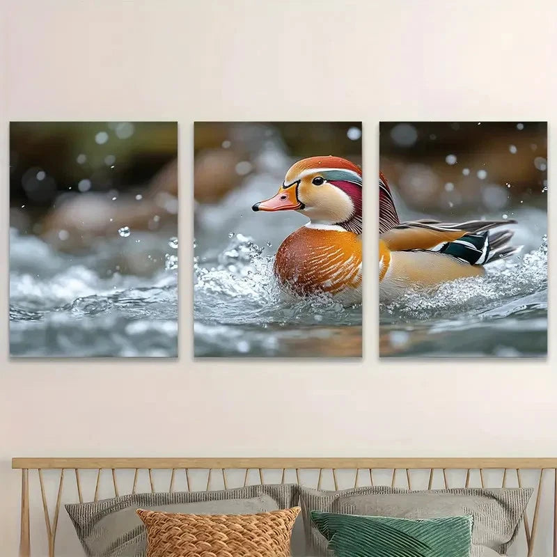 3pcs Mandarin Duck Bird Lovers Decor Wall Art Set Canvas Framed 40x60cm - High Quality Print 100% Australian Made Wall Canvas Ready to Hang