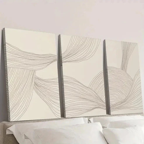 3pcs Light Luxury Neutral Color Lines  Art Set Canvas Unframed - High Quality Print 100% Australian Made Wall Canvas