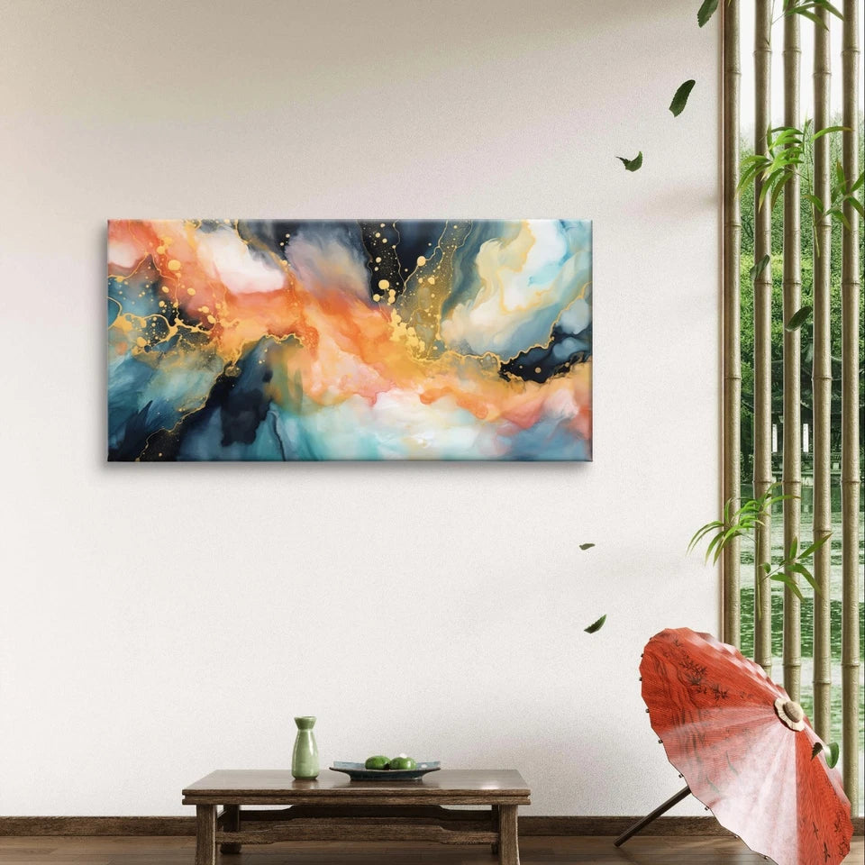 Modern Abstract Fiery Fluid Swirl Wall Art Canvas Office Home Framed 120x60cm