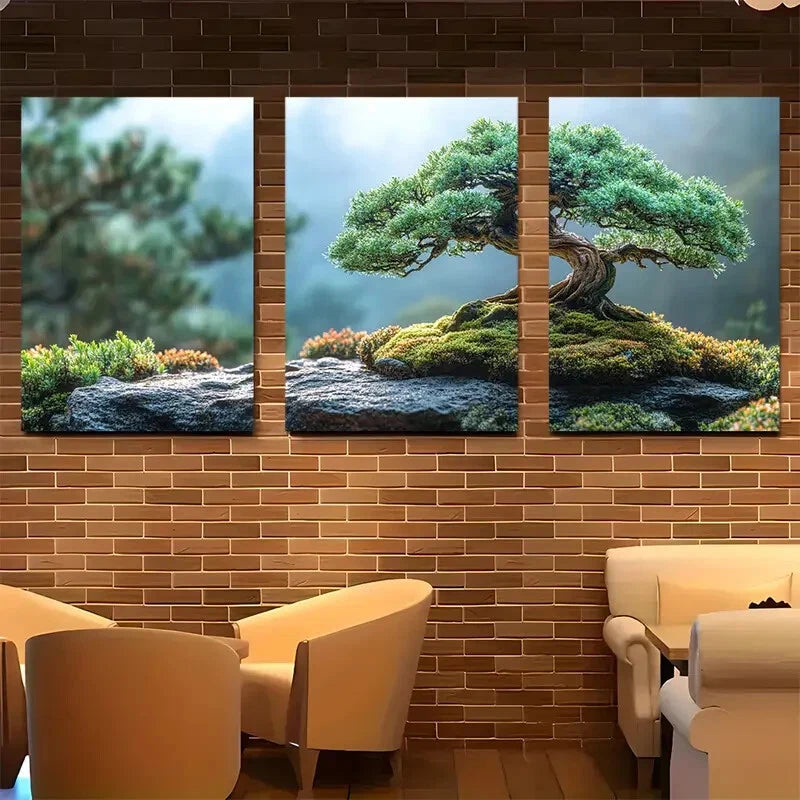 3pcs Japanese Bonsai Tree Abstract Metal Print Ready to Hang Art