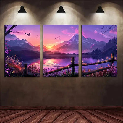 3pcs Purple &amp; Pink Sky Sunset Metal Print Ready to Hang Art