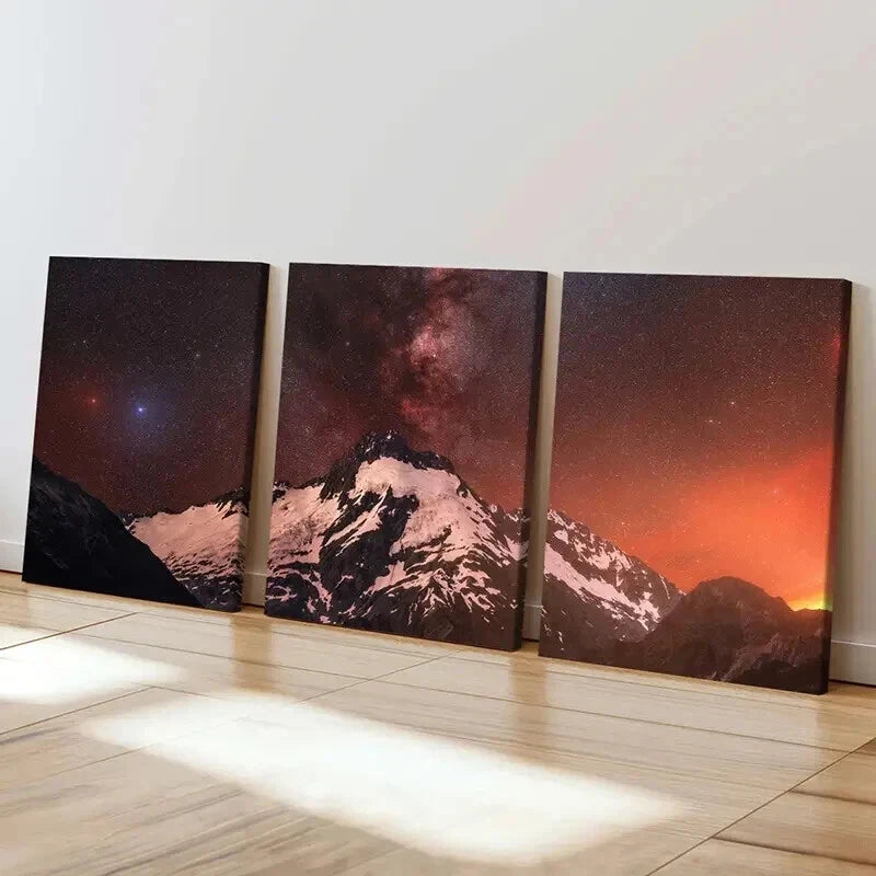 3pcs Snow Mountain Starry Sky & Milky Way Wall Art Set Canvas Framed 40x60cm - High Quality Print 100% Australian Made Wall Canvas Ready to Hang