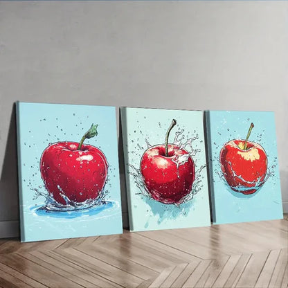 3pcs an apple being thrown Wall Art Set Canvas Unframed - High Quality Print 100% Australian Made Wall Canvas