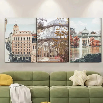 3pcs Madrid City Modern Minimalist Metal Print Ready to Hang Art