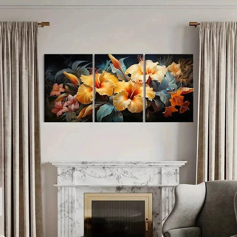 3pcs Floral Art Yellow Flowers Painting Wall Art Set Canvas Framed 40x60cm - High Quality Print 100% Australian Made Wall Canvas Ready to Hang
