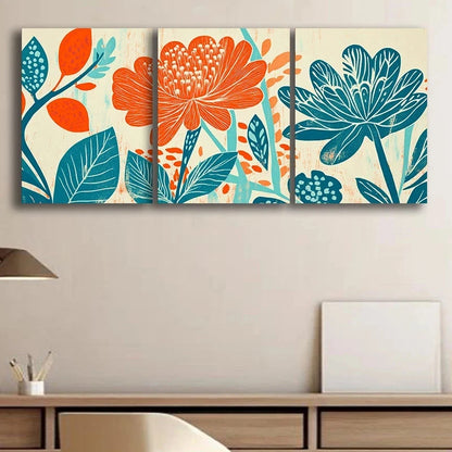 3pcs Vintage Orange Floral Painting Metal Print Ready to Hang Art