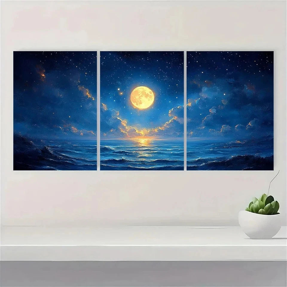 3pcs Moon and Star Dark Academic Style Metal Print Ready to Hang Art