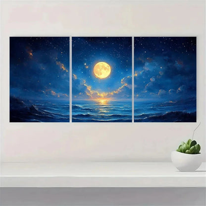 3pcs Moon and Star Dark Academic Style Metal Print Ready to Hang Art