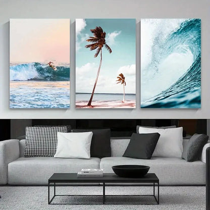 3pcs Set Beach Surfing Speed Wave Beach Metal Print Ready to Hang Art