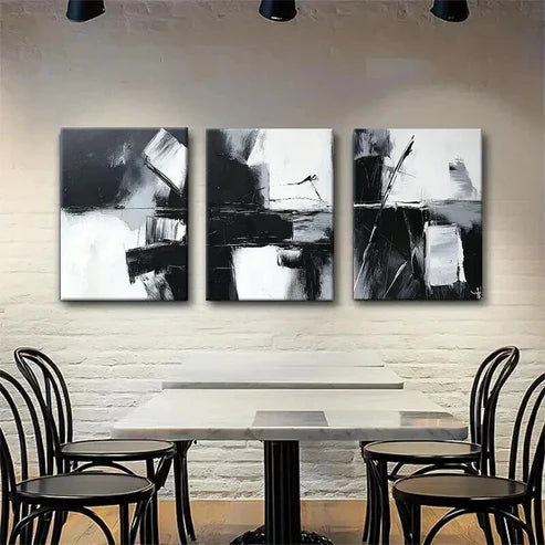 3pcs Monochrome Contemporary Abstract Perfect Wall Art Set Canvas Unframed - High Quality Print 100% Australian Made Wall Canvas