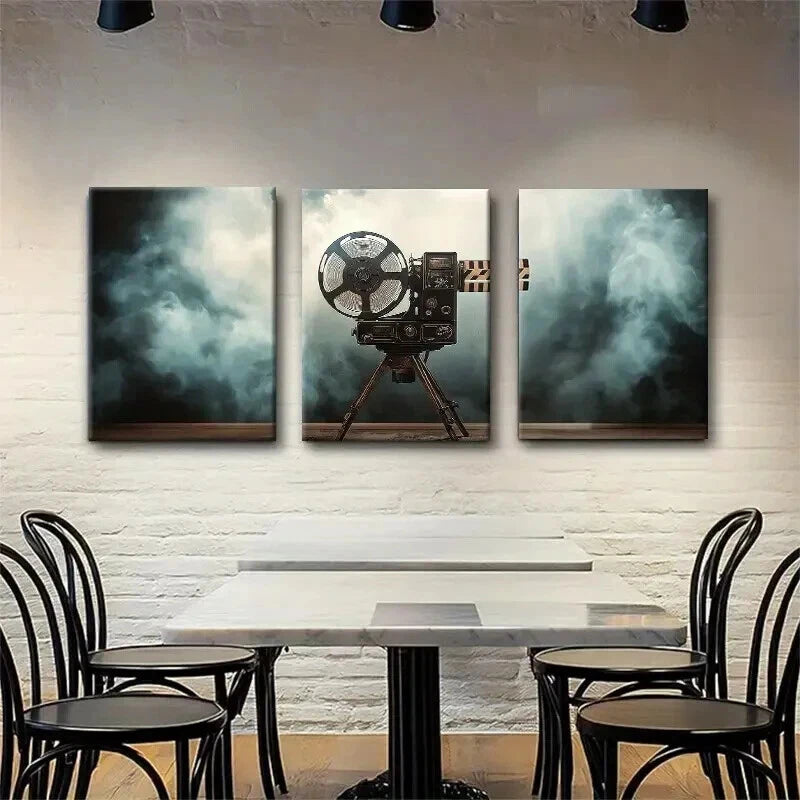 3pcs Vintage Film Projector Design Perfect Wall Art Set Canvas Framed 50x70cm - High Quality Print 100% Australian Made Wall Canvas Ready to Hang