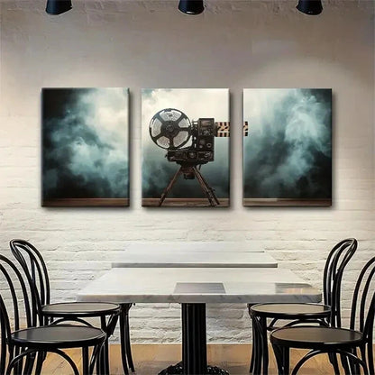3pcs Vintage Film Projector Design Perfect Wall Art Set Canvas Framed 50x70cm - High Quality Print 100% Australian Made Wall Canvas Ready to Hang