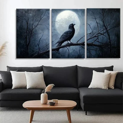 3pcs Mysterious Raven and Moon Night Perfect Wall Art Set Canvas Unframed - High Quality Print 100% Australian Made Wall Canvas
