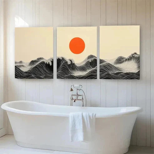 3pcs Black & White Ocean Waves Vibrant Perfect Wall Art Set Canvas Unframed - High Quality Print 100% Australian Made Wall Canvas