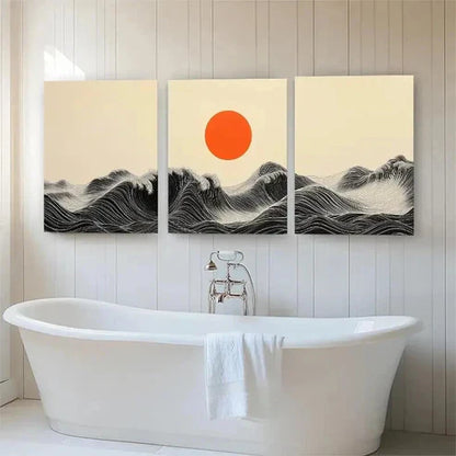 3pcs Black & White Ocean Waves Vibrant Perfect Wall Art Set Canvas Unframed - High Quality Print 100% Australian Made Wall Canvas