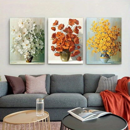 3pcs Yellow Orange White Vase Metal Print Ready to Hang Art