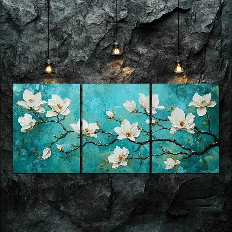 3pcs Floral Flowers Beauty Blue Nature Perfect Wall Art Set Canvas Framed 60x90cm - High Quality Print 100% Australian Made Wall Canvas Ready to Hang