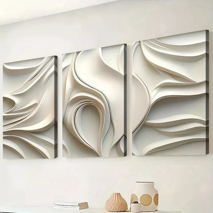 3pcs Minimalist Modern Abstract Geometric White Wall Art Set Canvas Framed 50x70cm -  High Quality Print 100% Australian Made Wall Canvas Ready to Hang