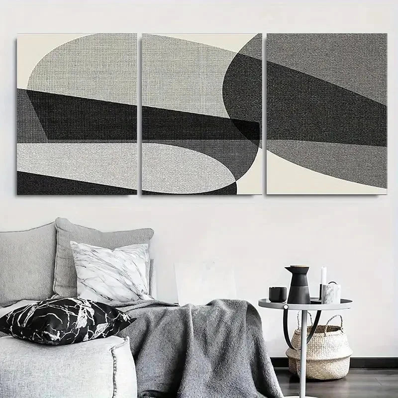 3pcs Modern Abstract Geometric Black White Grey Metal Print Ready to Hang Art