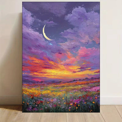 Vibrant Crescent Moon Landscape 60x90cm Metal Print Ready to Hang