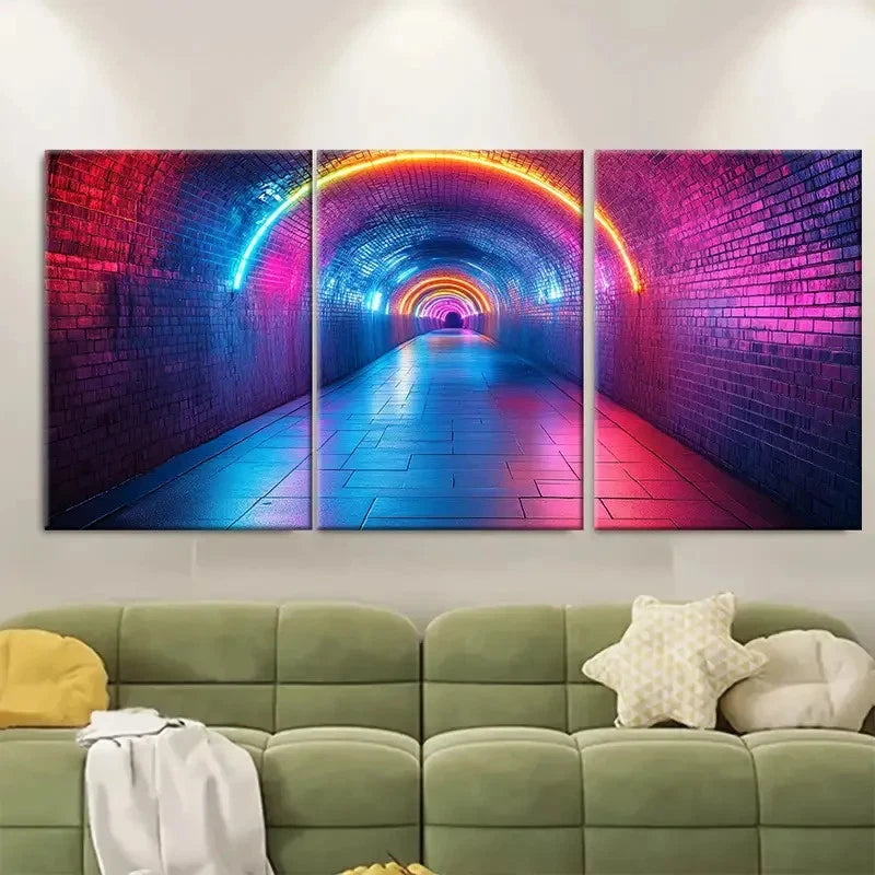 3pcs Rainbow Lights Abstract Street Perfect Wall Art Set Canvas Framed 40x60cm - High Quality Print 100% Australian Made Wall Canvas Ready to Hang