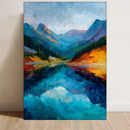 Abstract Mountain Lake Landscape Metal Print Ready to Hang