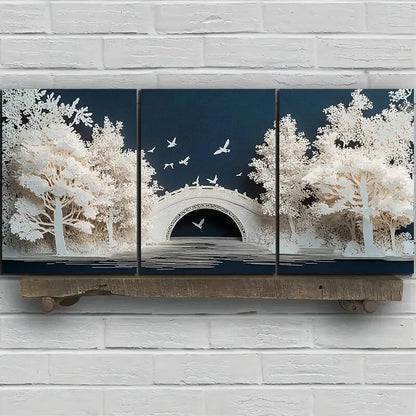 3pcs Featuring a Stunning Arch Bridge Design Metal Print Ready to Hang Art