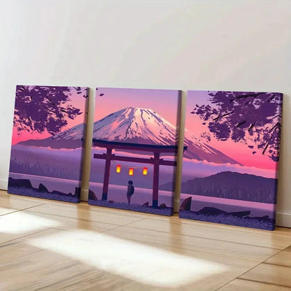 3pcs Japanese Style Mount Fuji Anime Landscape  Wall Art Set Canvas Framed 60x90cm - High Quality Print 100% Australian Made Wall Canvas Ready to Hang