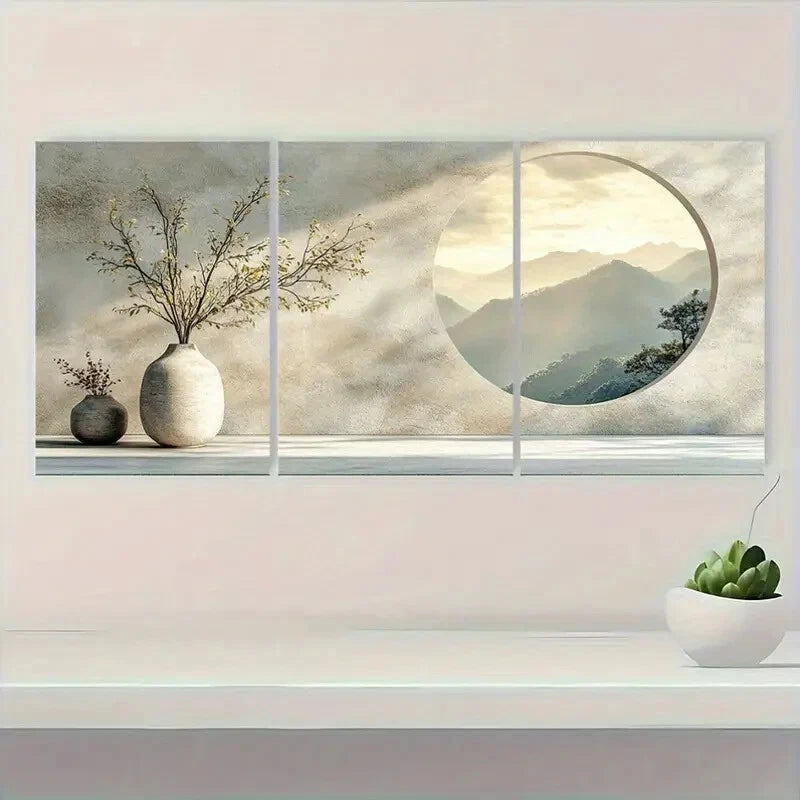 3pcs Minimalist Textured Circular Cutout Metal Print Ready to Hang Art