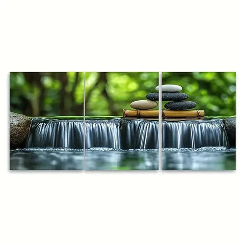 3pcs Bamboo and Pebble Print Wall Art Set Canvas Unframed - High Quality Print 100% Australian Made Wall Canvas