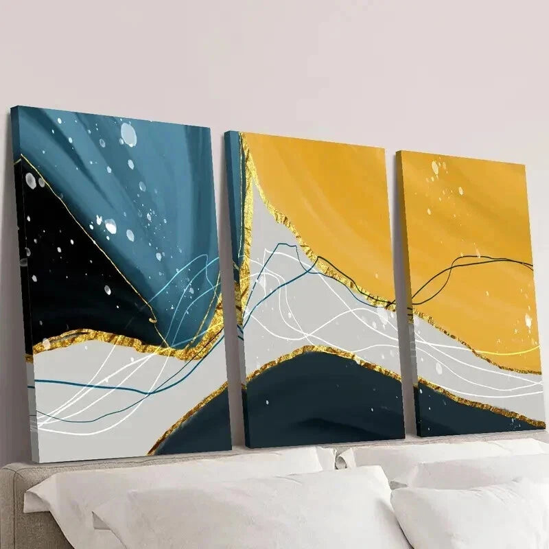 3pcs Golden Luxury Abstract Geometry Wall Art Set Canvas Framed 40x60cm - High Quality Print 100% Australian Made Wall Canvas Ready to Hang