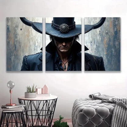 3pcs Stylish Men in Hats Spray-Painted Wall Art Set Canvas Framed 60x90cm - High Quality Print 100% Australian Made Wall Canvas Ready to Hang