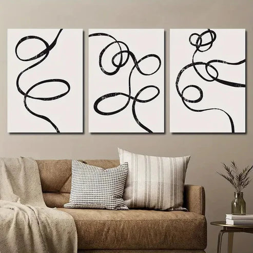 3pcs Minimalist Black & Beige Abstract Design Wall Art Set Canvas Unframed - High Quality Print 100% Australian Made Wall Canvas