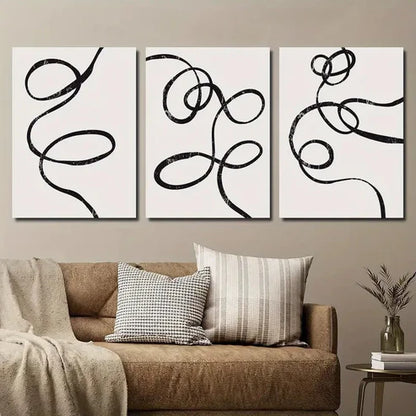 3pcs Minimalist Black & Beige Abstract Design Wall Art Set Canvas Unframed - High Quality Print 100% Australian Made Wall Canvas
