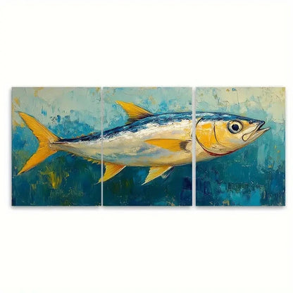 3pcs Modern Oceanic Sardine Fish Paintings Wall Art Set Canvas Framed 50x70cm - High Quality Print 100% Australian Made Wall Canvas Ready to Hang