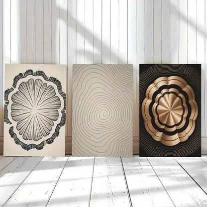3pcs Tree Rings Growth Rings Wood Texture Metal Print Ready to Hang Art