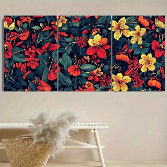 3pcs Vibrant Floral Colors Wall Art Set Canvas Framed 40x60cm - High Quality Print 100% Australian Made Wall Canvas Ready to Hang
