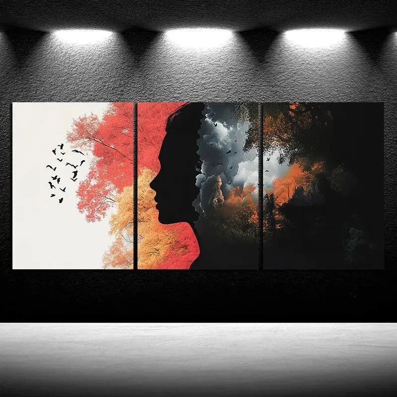 3pcs Trees and Women Painting Metal Print Ready to Hang Art