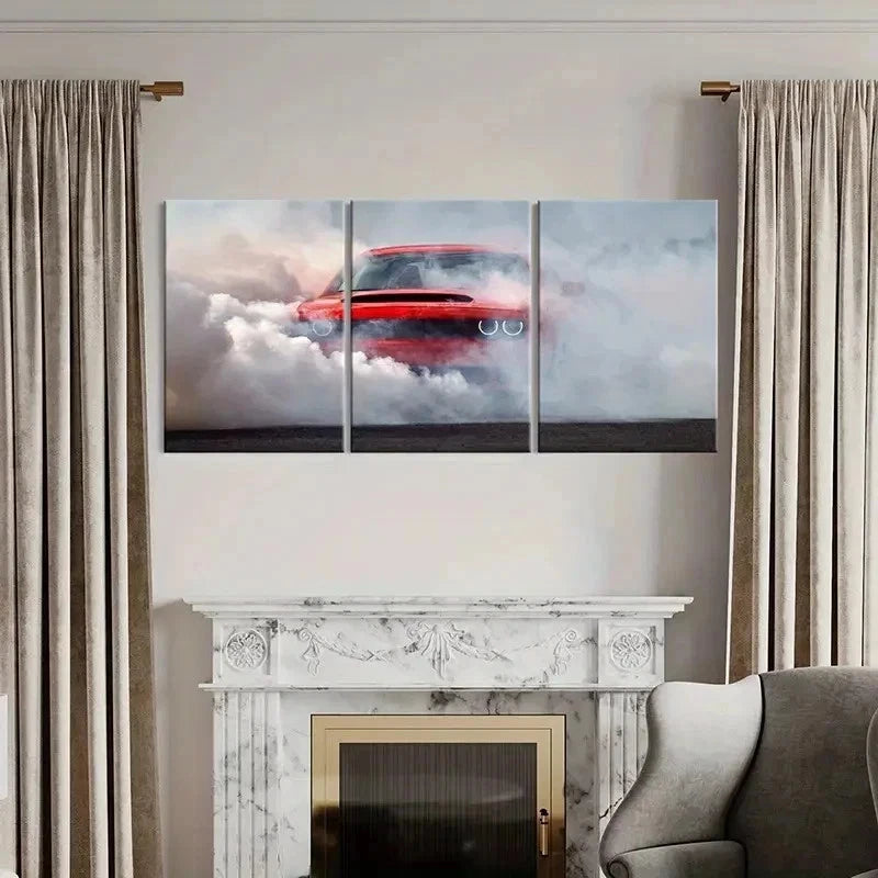 3pcs Vintage Sports Car in Action Wall Art Set Canvas Framed 40x60cm - High Quality Print 100% Australian Made Wall Canvas Ready to Hang