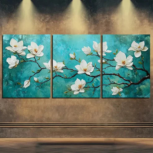 3pcs Floral Flowers Beauty Blue Nature Perfect Wall Art Set Canvas Unframed - High Quality Print 100% Australian Made Wall Canvas
