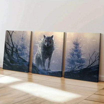 3pcs Snow Wolf King Anime Style Decor Wall Art Set Canvas Framed 40x60cm - High Quality Print 100% Australian Made Wall Canvas Ready to Hang